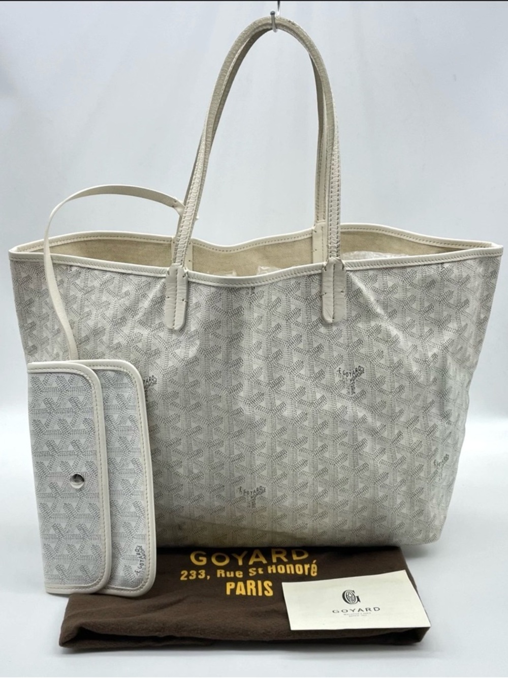 Goyard Saint Louis PM Herringbone PVC Leather White Tote Bag W/ P/D NS020528